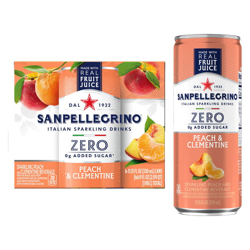 San Pellegrino Zero Sugar Peach & Clementine Italian Sparkling Drink 6pk 11.15oz Btl