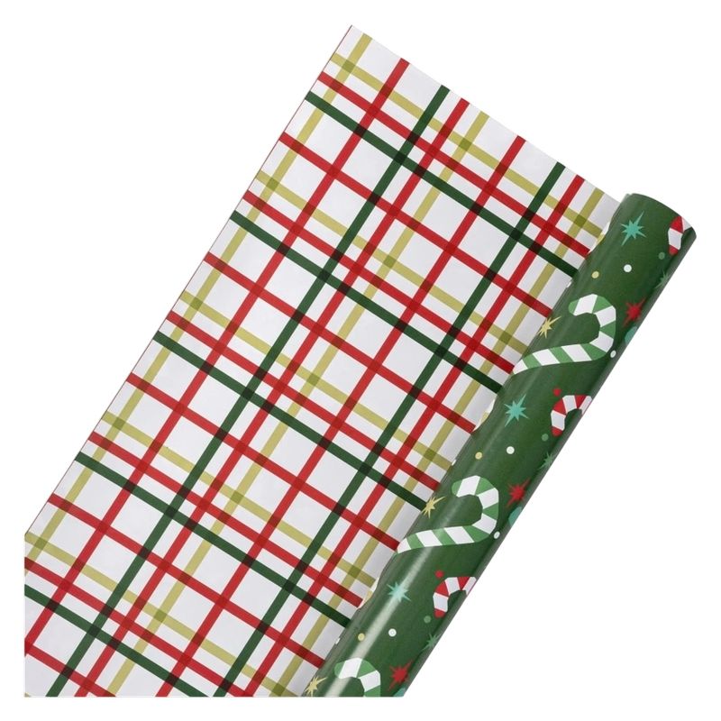 Holiday Reversible Wrapping Paper, Be Merry Candy Stripe/White Polka Dot, 30" X 10' 