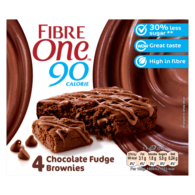 Fibre One 90 Calorie Chocolate Fudge Brownies Bars, 4 x 24g