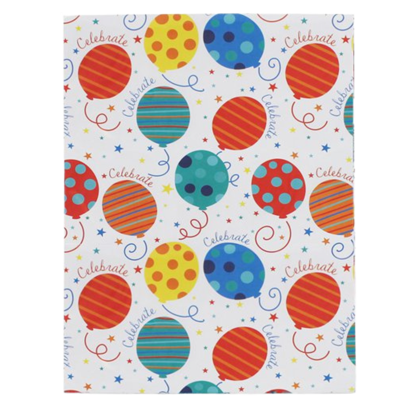 Birthday Balloons Wrapping Paper with tags, 2pcs
