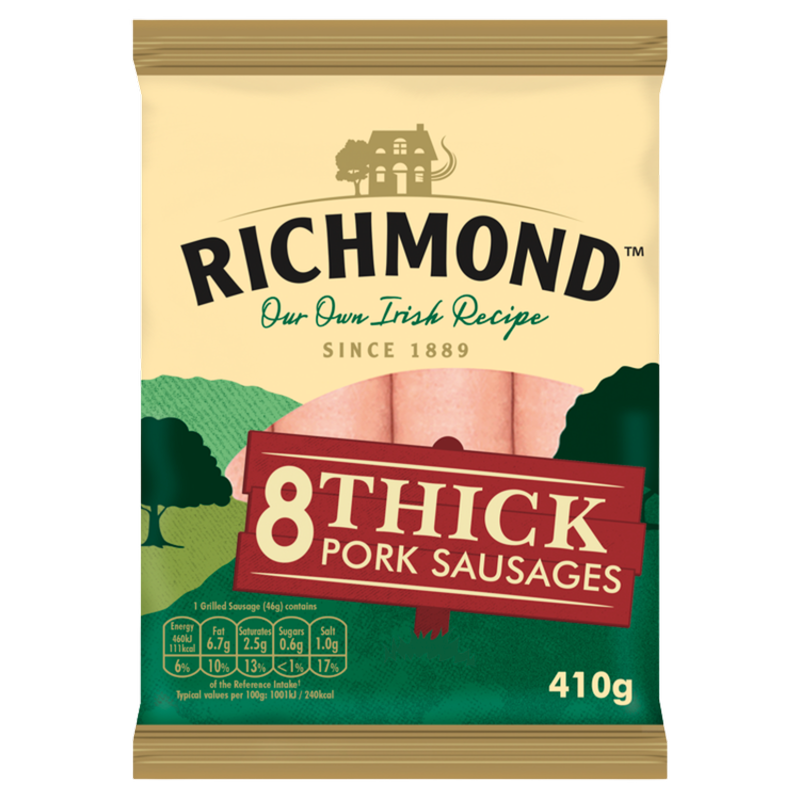 Richmond 8 Thick Pork Sausages, 410g