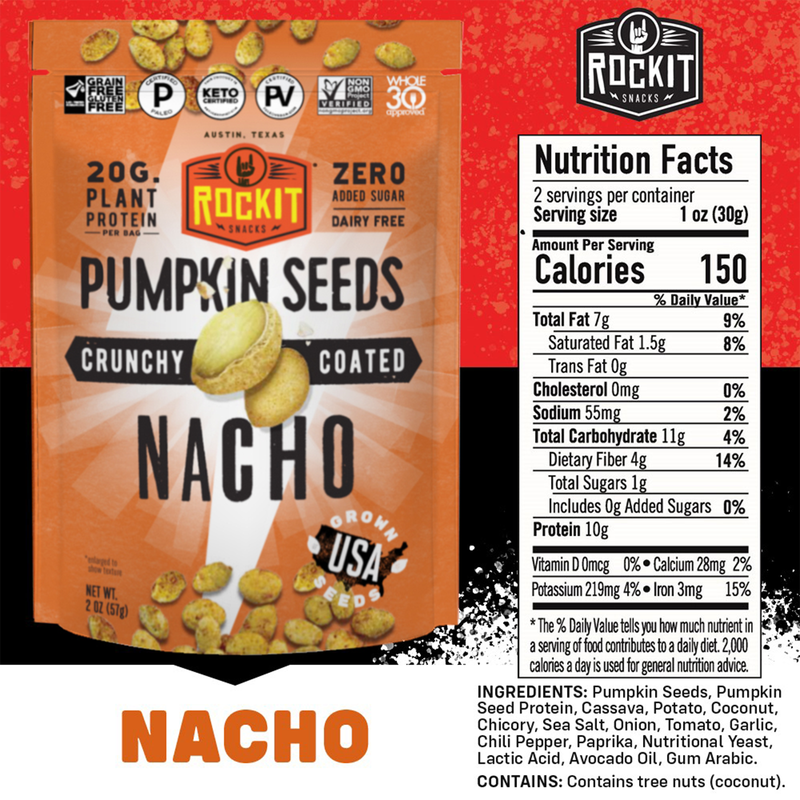 Rockit Snacks Nacho Crunchy Coated Pumpkin Seeds 2oz