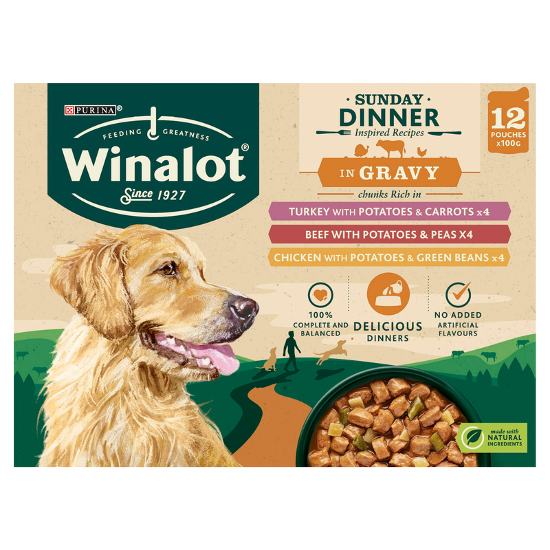 Winalot Sunday Dinner Pouch Mixed in Gravy, 12 x 100g