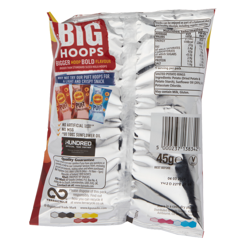 Hula Hoops Irresistibly Salted Big Hoops, 45g