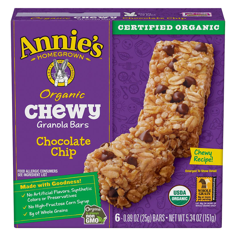 Annie's Homegrown Organic Chocolate Chip Chewy Granola Bars 6ct