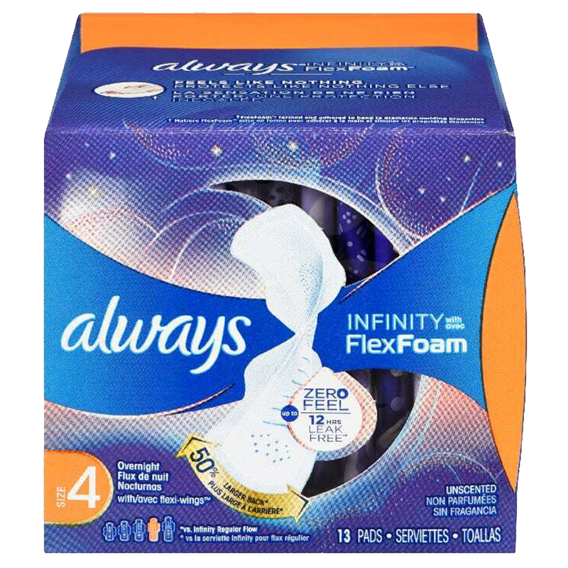 Always Overnight Unscented Pads with Wings Size 4 13ct