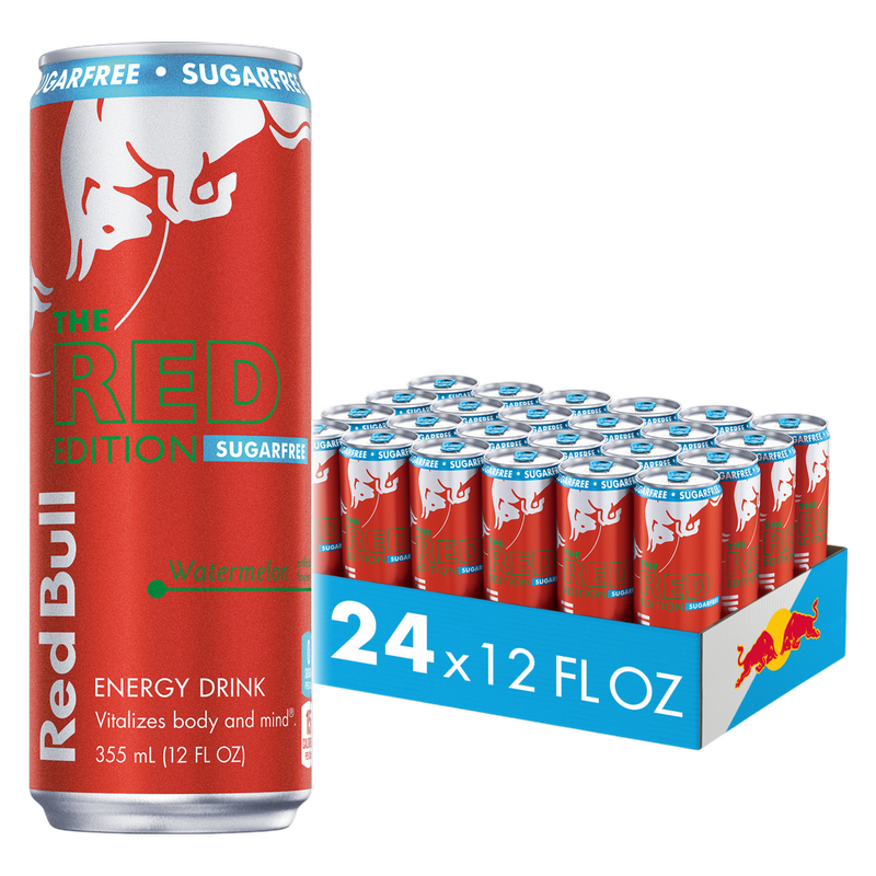 Red Bull Energy Drink The Red Edition Watermelon 24 pack 12oz Can Bundle