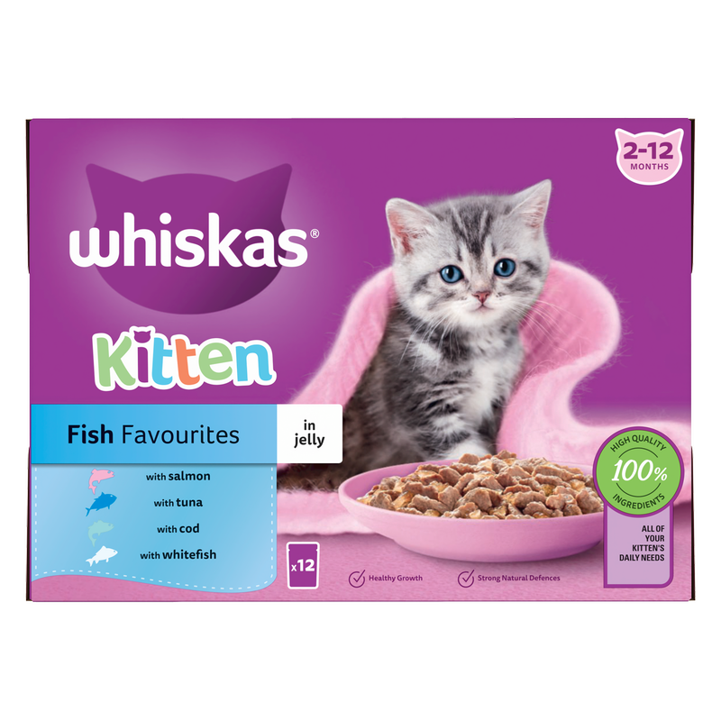 Whiskas 2-12m Cat Pouches Fish Favourites In Jelly, 12 x 85g