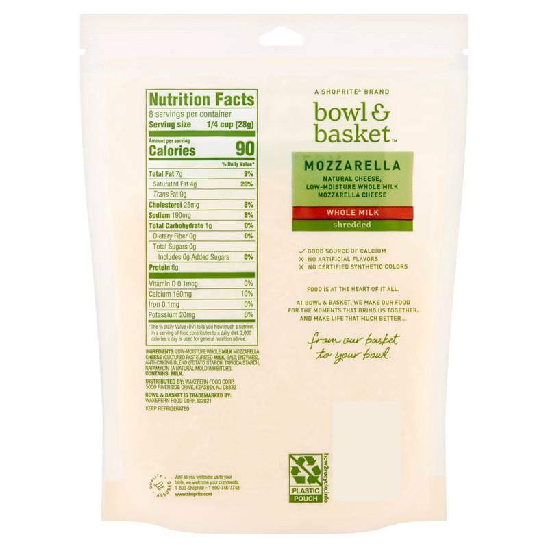 Bowl & Basket Shredded Whole Milk Mozzarella Cheese - 8oz
