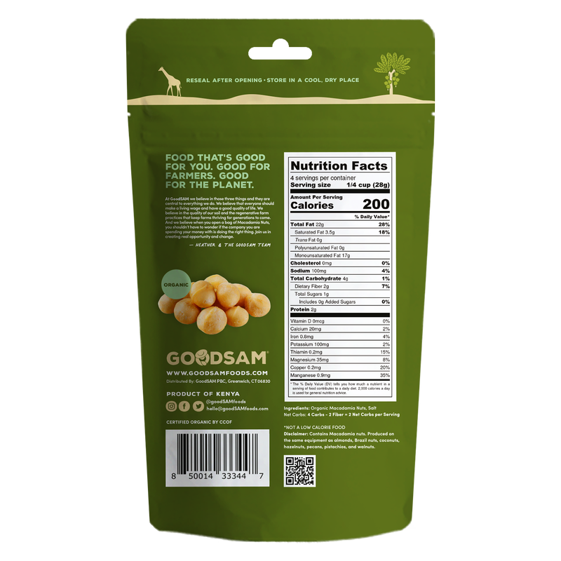Good Sam Foods Organic Macadamia Nuts, Dry Roasted & Salted 4oz