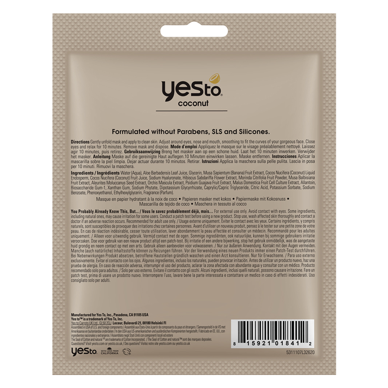 Yes To Coconut Hydrating Paper Mask 1ct
