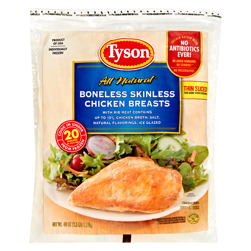 Tyson Frozen Boneless Skinless Chicken Breasts 2.5lb