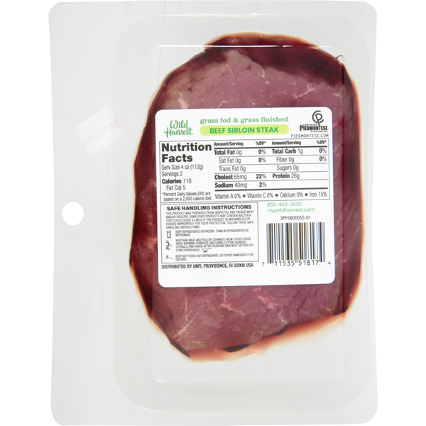 Wild Harvest Frozen Grass Fed Sirloin - 8oz