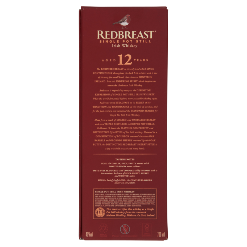 Redbreast 12 Year Old Irish Whiskey, 70cl