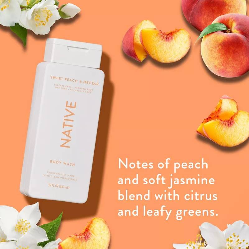 Native Body Wash, Sweet Peach & Nectar, Sulfate Free, 18 oz