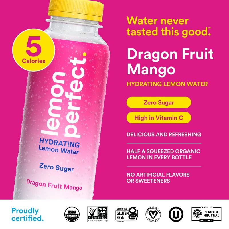 Lemon Perfect Dragon Fruit Mango Hydrating Lemon Water 15.2oz Bottle