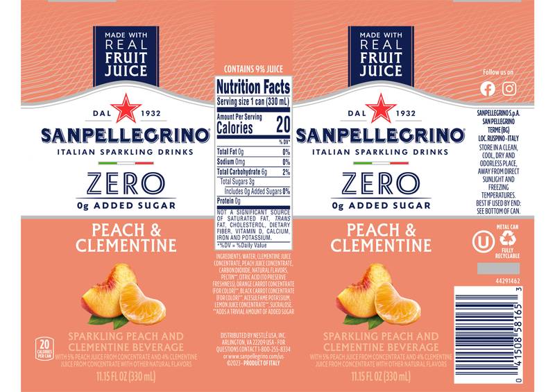 San Pellegrino Zero Sugar Peach & Clementine Italian Sparkling Drink