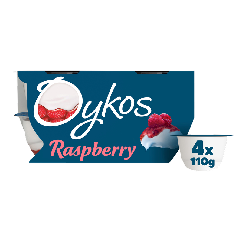 Oykos Raspberry Greek Style Yogurt, 4 x 110g