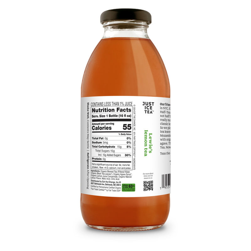 Just Ice Tea Lewie's Lemon Tea, botella de vidrio de 16 oz