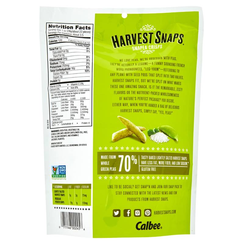 Harvest Snaps® Lightly Salted Green Pea Snack Crisps, 3.3 oz - Kroger