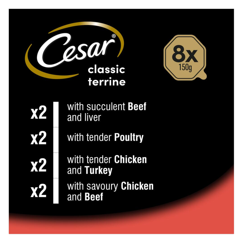 Cesar Classics Terrine Dog Food Trays Mixed in Loaf, 8 x 150g