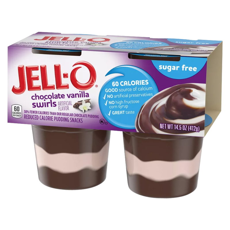 Jell-O Chocolate Vanilla Swirls Sugar Free Pudding Cups - 4ct/14.5oz