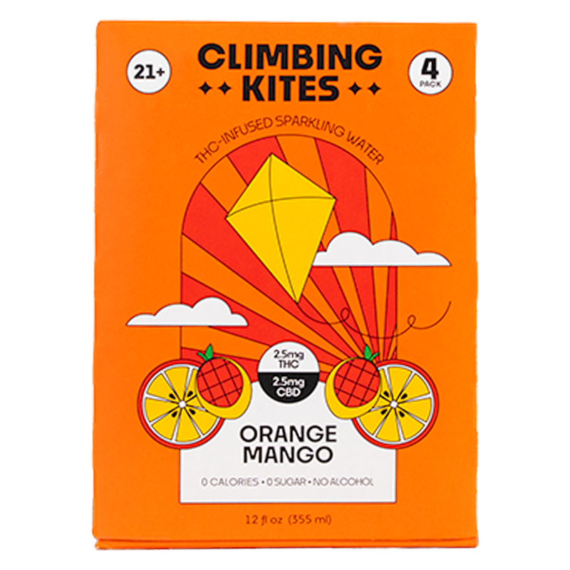 Climbing Kites Orange Mango 2.5mg THC Sparkling Water 4pk 12oz Can- XL