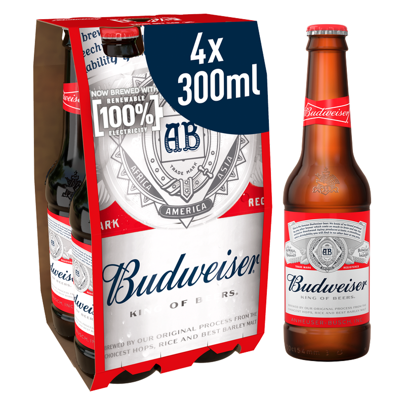Budweiser Lager Beer, 4 x 300ml