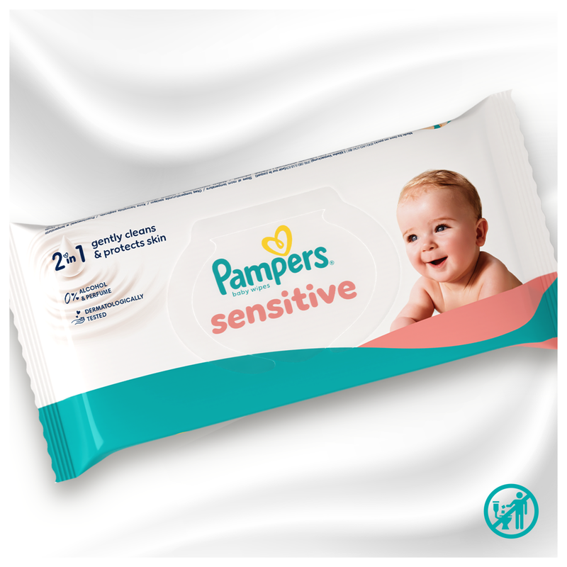 Pampers Sensitive Baby Wipes Plastic Free, 4 x 52pcs