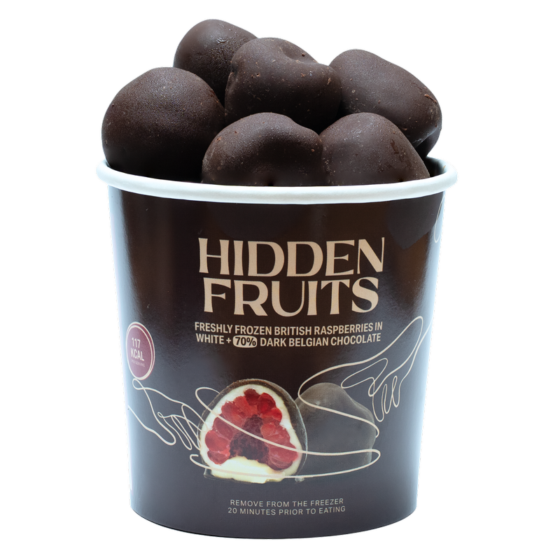 Hidden Fruits White & 70% Dark Belgian Chocolate Coated Raspberries, 150g