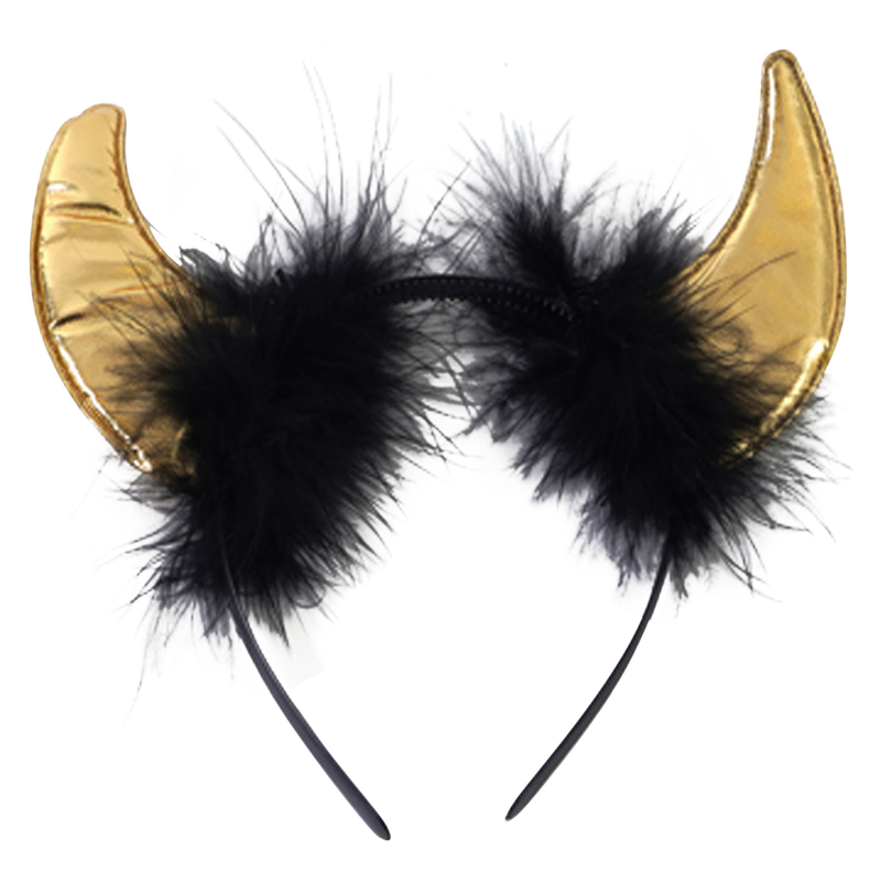 Halloween Metallic Devil Horns With Feather Trim Headband