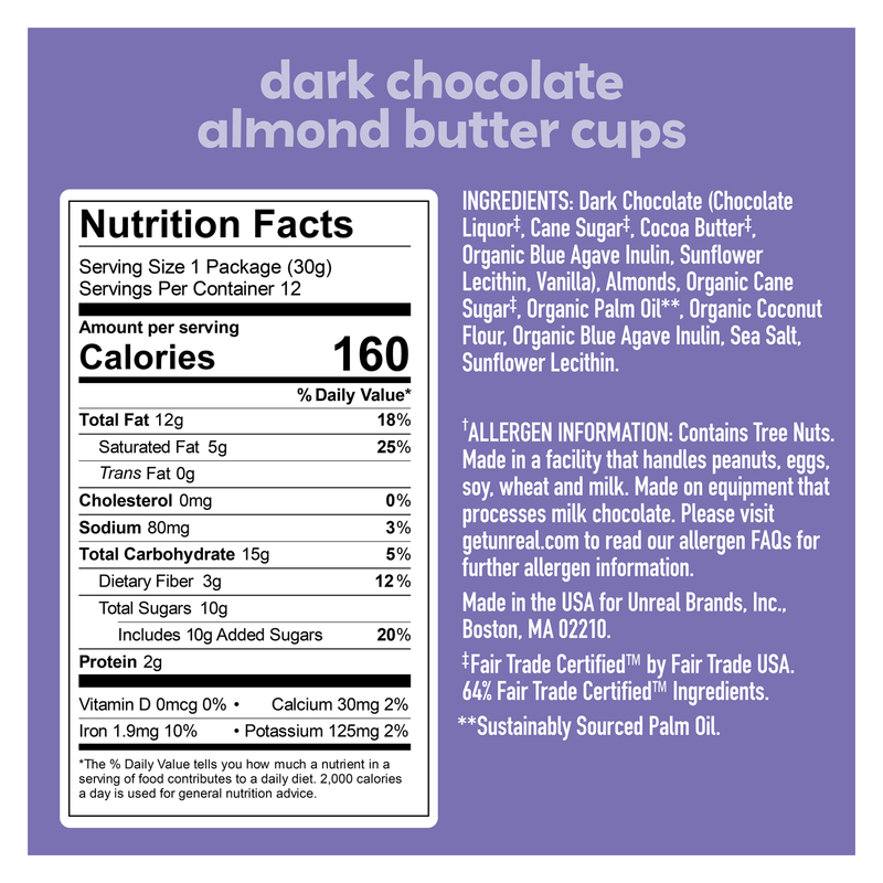 Unreal Dark Chocolate Almond Butter Cups 3.2oz