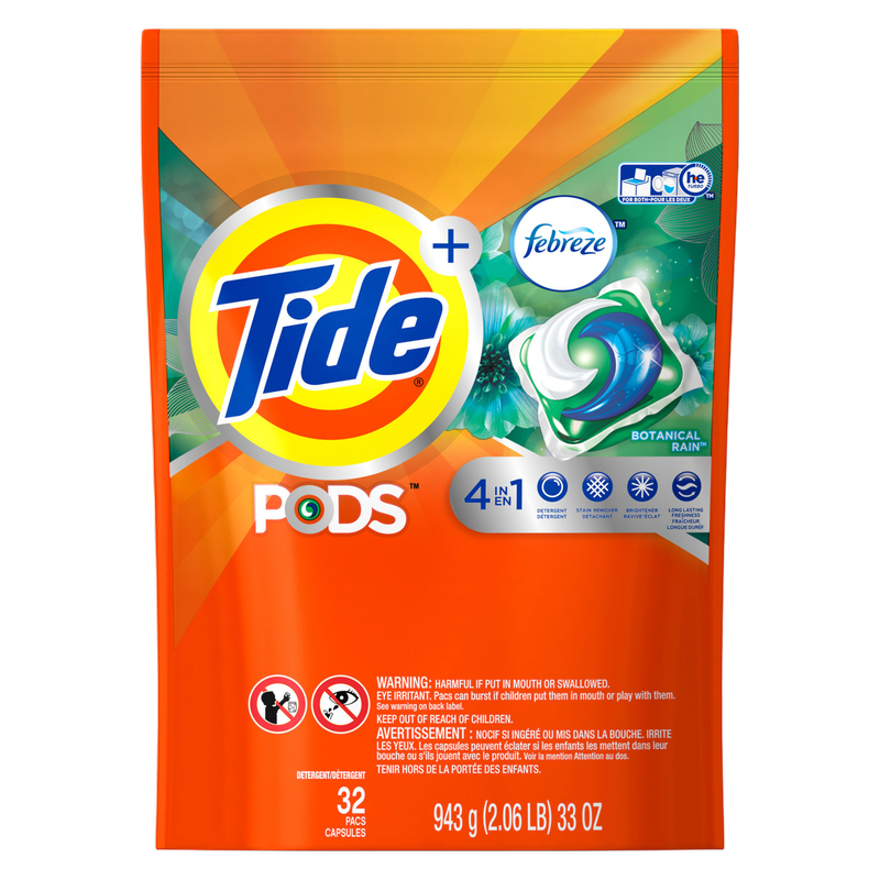 Tide Pods Febreze Botanical Rain Laundry Detergent Pacs 32ct