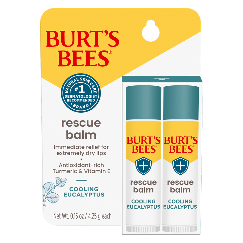 Burt's Bees Lip Balm Rescue, Cooling Eucalyptus, 2ct
