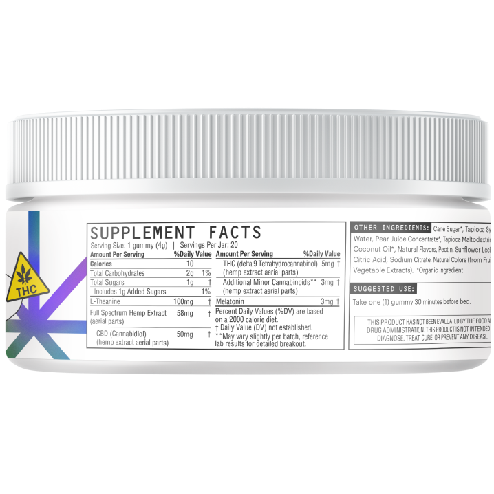 Five Full Spectrum Knock Out, High Potency Sleep Gummy, Blackberry, 50mg CBD, 5mg THC, 20ct
