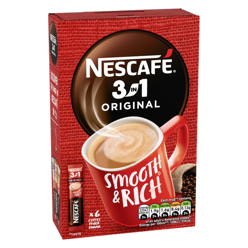 Nescafe 3in1 Instant Coffee Sachets, 6 x 16g