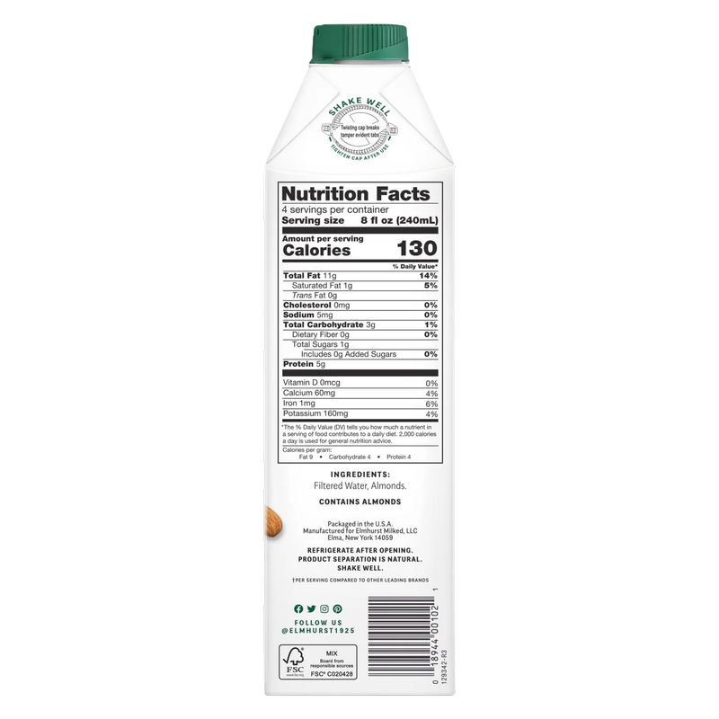 Elmhurst Unsweetened Almond Milk 32oz Ctn