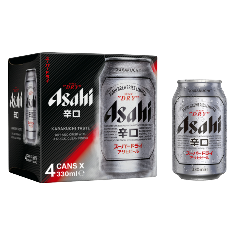 Asahi Super Dry Cans, 4 x 330ml