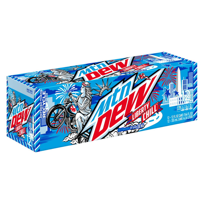 Mtn Dew Liberty Chill Soda 50 Flavors In One DEW 12 Fl Oz, 12 Count