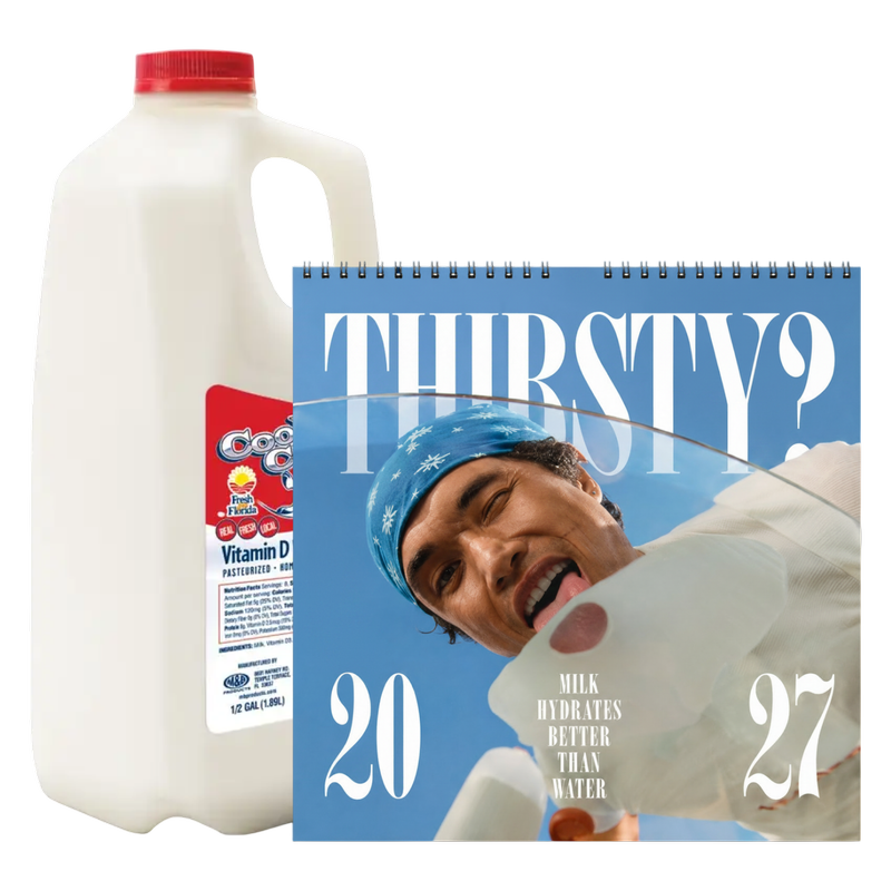 2027 Milk Man Hydration Calendar & Cool Cow Whole Vitamin D Milk - 1/2 Gallon
