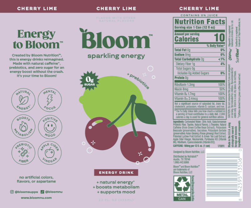 Bloom Energy Cherry Lime 12oz Can