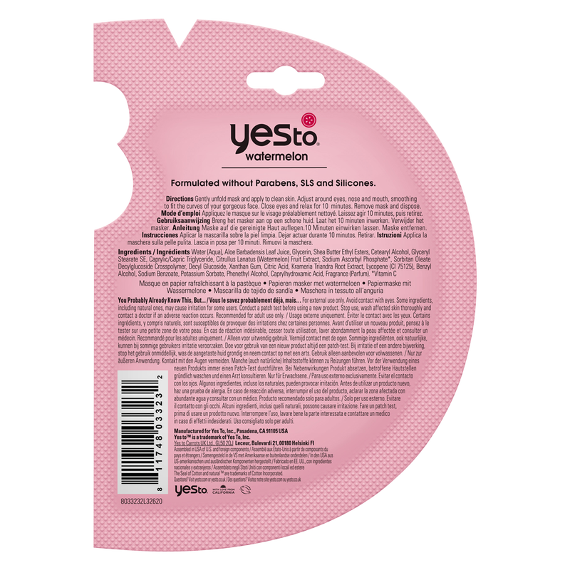 Yes To Watermelon Refreshing Paper Mask 0.67oz