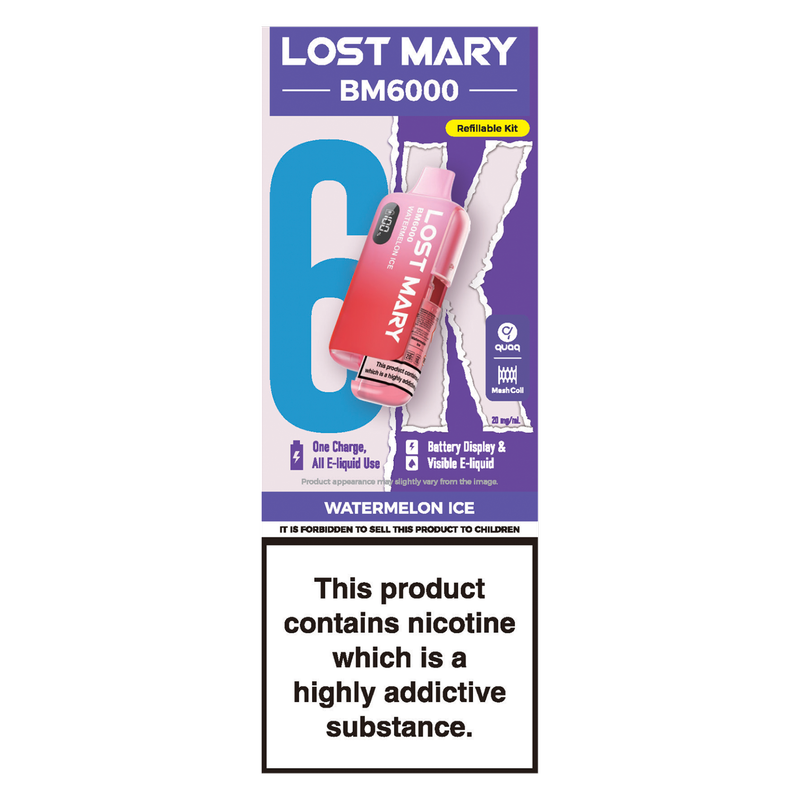 Lost Mary BM6000 Refillable Kit Watermelon Ice 20mg/ml, 1pcs : fast  delivery by App or Online