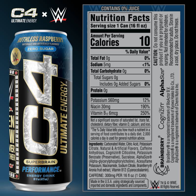 C4 Ultimate WWE Ruthless Raspberry 16oz Can