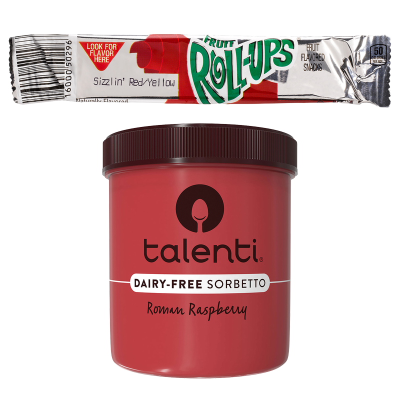 Talenti Dairy Free Sorbetto Roman Raspberry 16oz & Fruit Roll-up 2ct Bundle