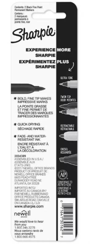 Sharpie Permanent Markers Fine Tip Black, 2ct