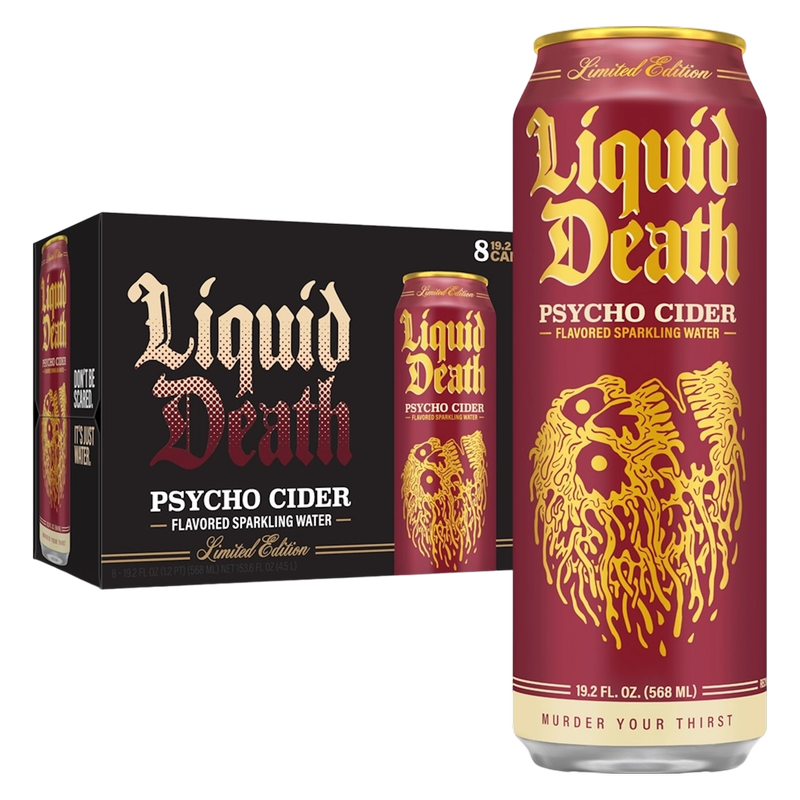 Liquid Death Psycho Cider Sparkling Water with Agave 8pk 19.2oz King Size Can