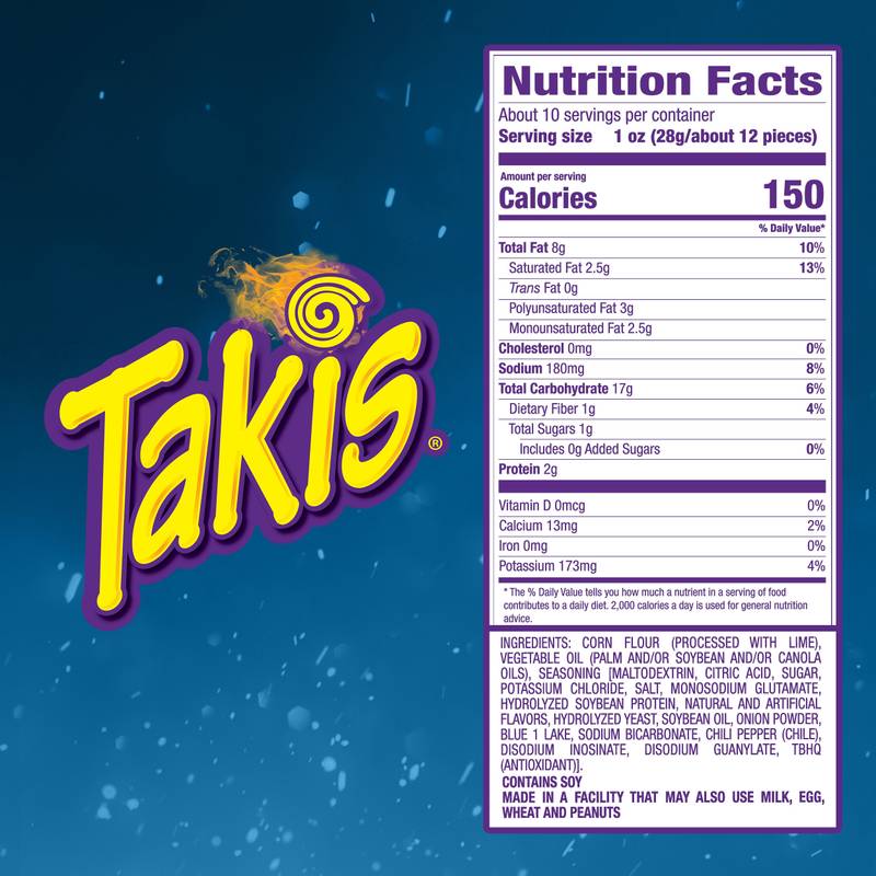 Takis Blue Heat Spicy Rolled Tortilla Chips Sharing Size Bag 9.9oz