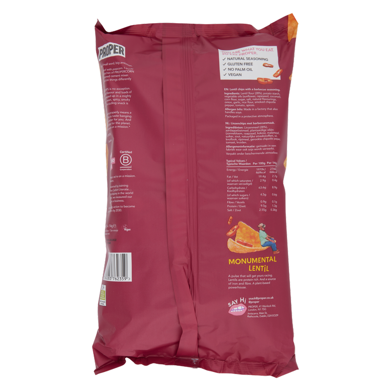 Properchips Barbecue Lentil Chips, 5 x 14g