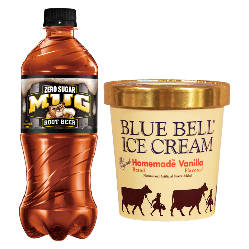 Mug Zero Sugar Soda Root Beer 20oz & Blue Bell Homemade Vanilla Ice Cream Pint